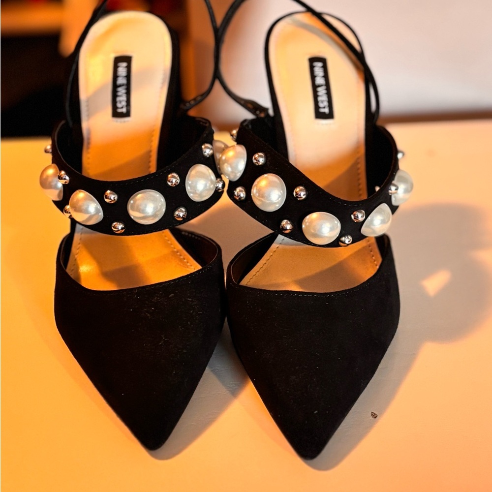 Nine West Black Pearl Adorned Heels